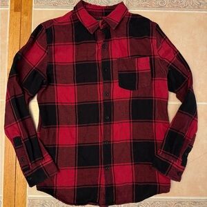 Red and Black Plaid Button-Up Shirt
